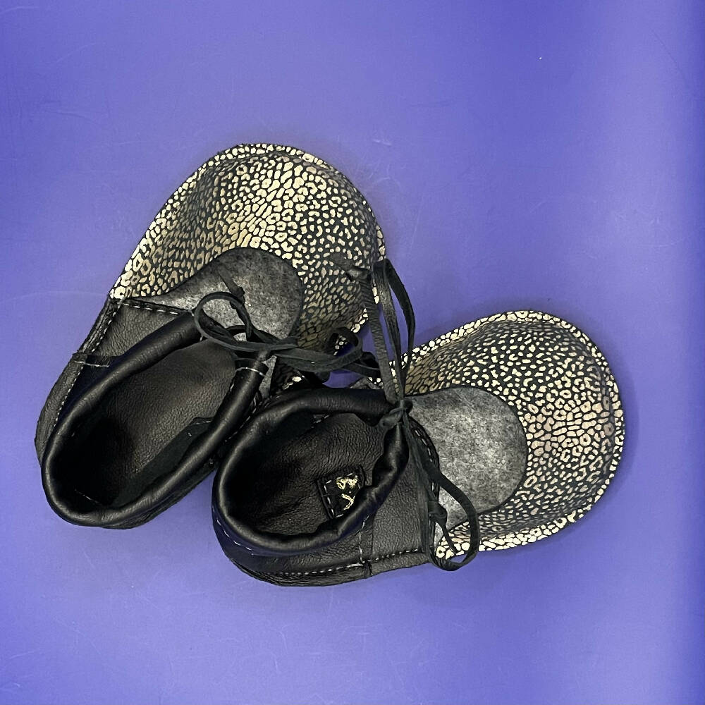 baby toddler sandal Black gold leopard leather