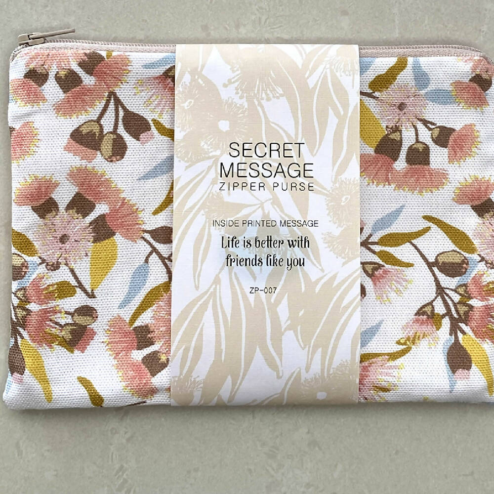 Zipper Purse - Eucalyptus Flowering Gum Print with Secret Message inside #7