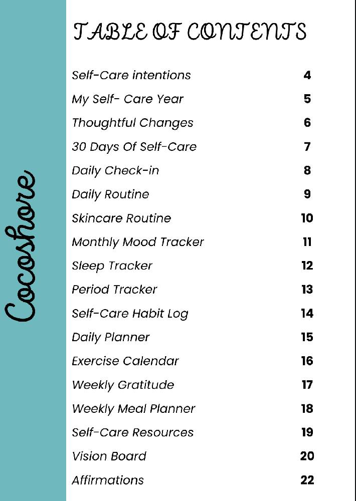 Self-Care Planner, Tracker and workbook (digital)