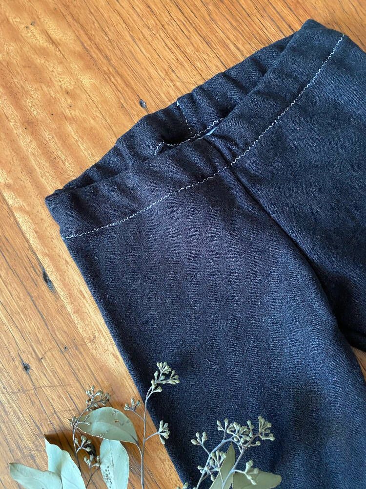 Winter pants - black / organic cotton hemp fleecy pants / 1 - 3 years