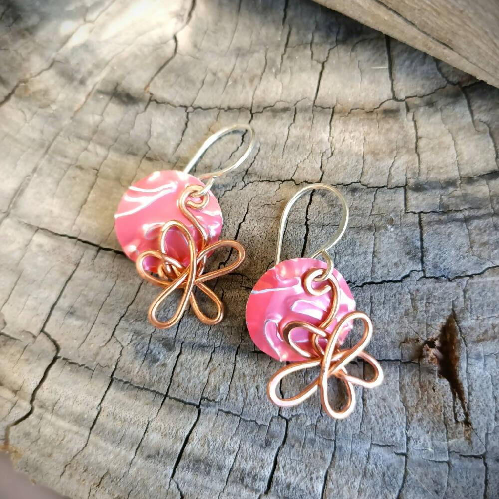 Daisy Dangle Earrings - upcycled drink cans