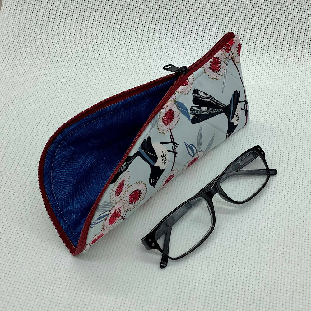 Australian Birds curved top zip pouch for glasses, phones, handbag organiser, etc.