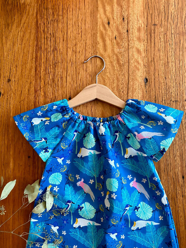 dress - cockatoo galah teal / organic cotton peasant-style