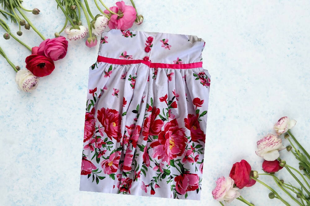 Girls Border Print Dress, Roses