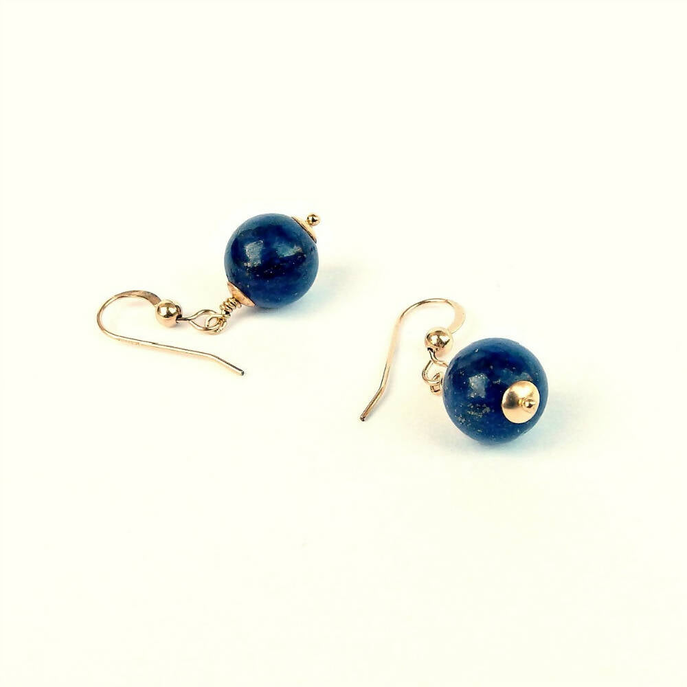 Earrings Drop Blue Lapis Lazuli and Gold Gemstone