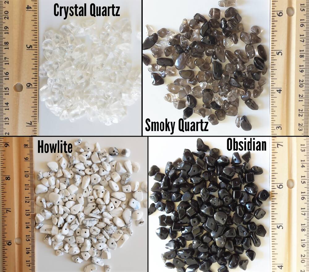 Dainty Natural gemstone loop wire ring , Howlite Crystal Quartz Smoky Quartz Obsidian