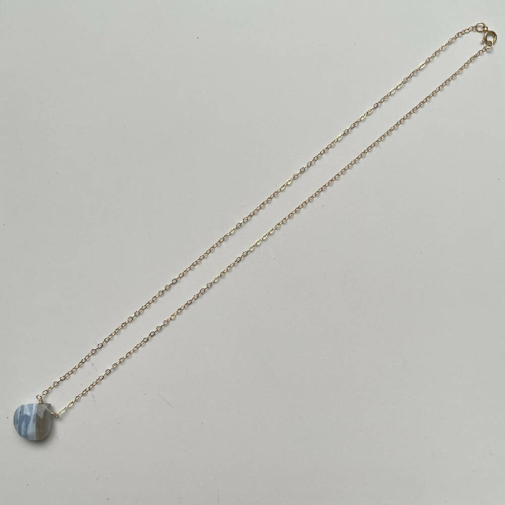 14K Gold filled stripe blue opal necklace