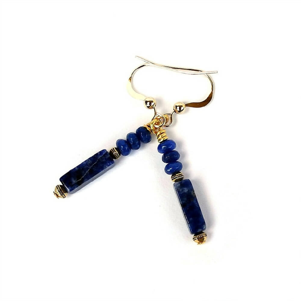 Lapis Lazuli, Agate and Gold Earrings