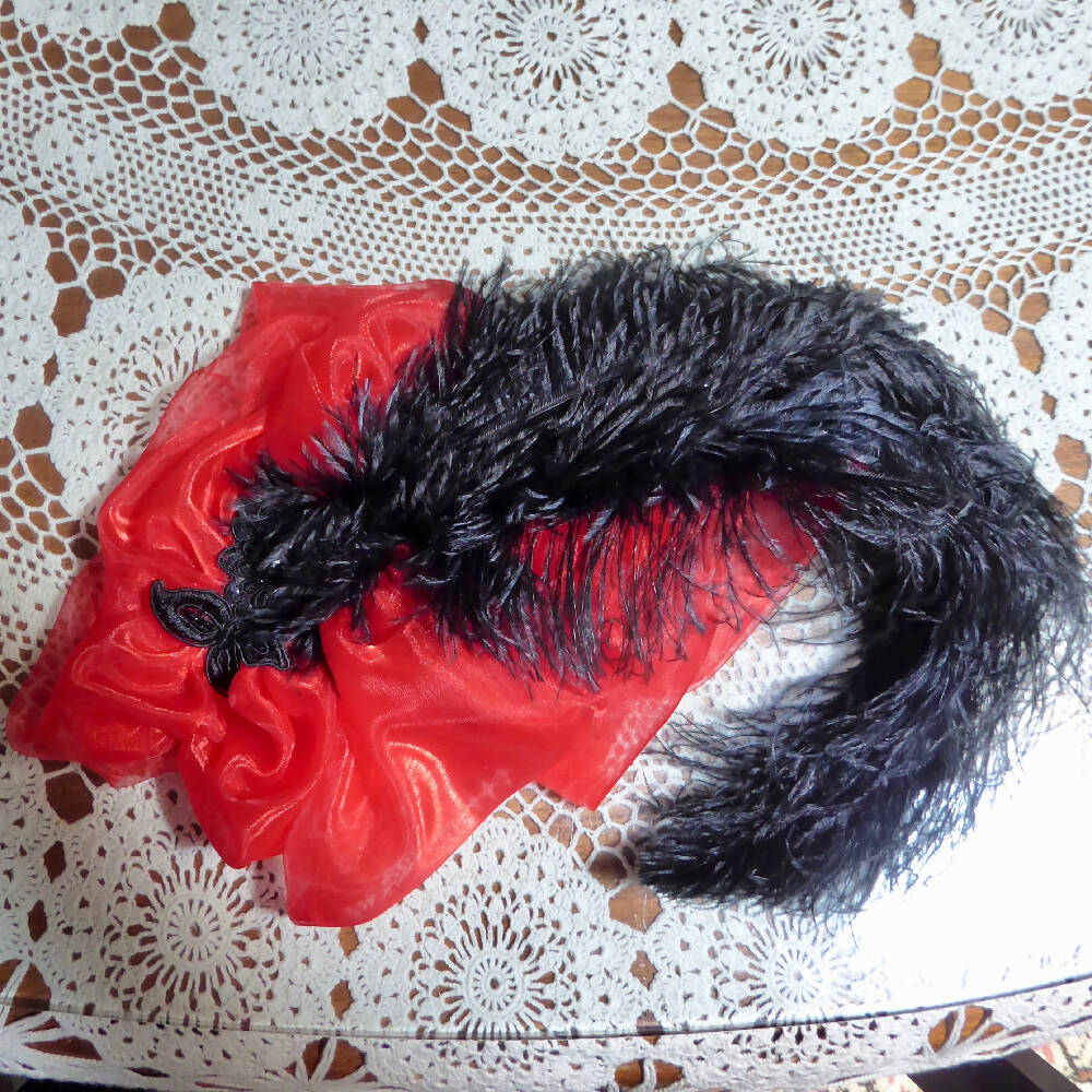 Race Day Hat / Fascinator / Cocktail Hat - Scarlet with black ostrich plumes
