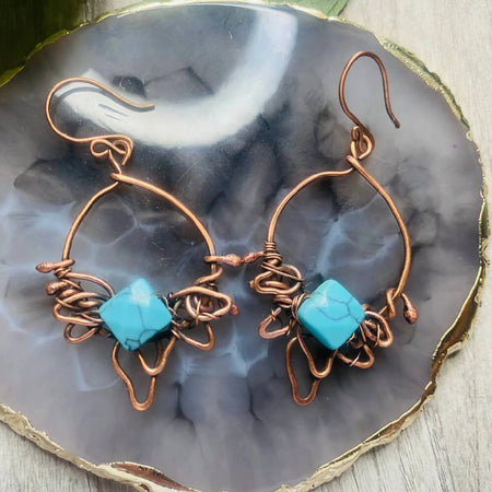 Turquoise Gemstone Wire Wrapped Earrings