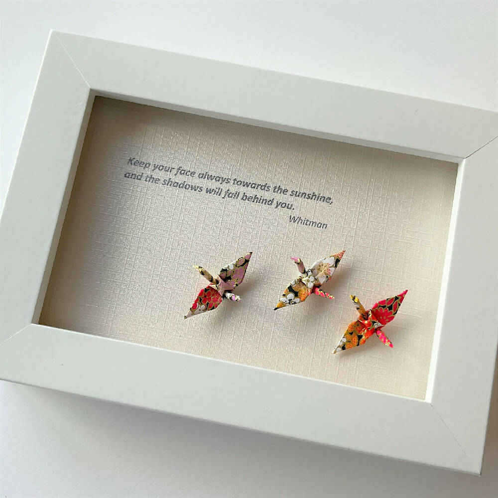 Custom-made small gift with inspirational quote and good luck cranes