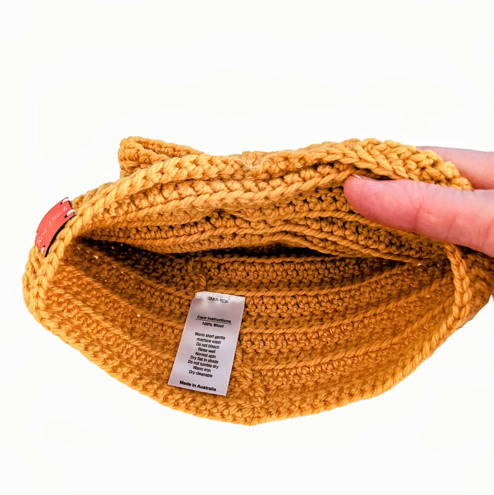 Baby wool turban with bow - deep yellow