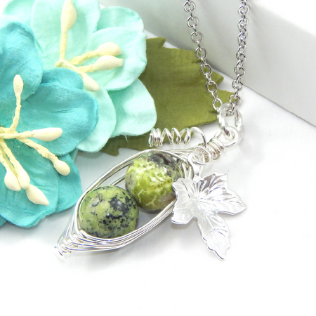 Two Peas in a Pod Chrysoprase Gemstone Necklace