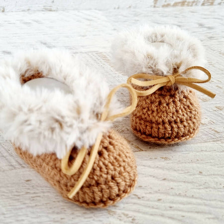 Baby Booties Fluffy Caramel Newborn Crochet Knit Shoes Sock