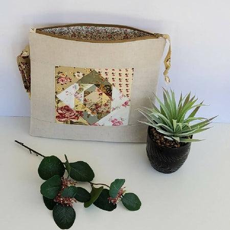 Large rose fabric zippered bag/ pouch.