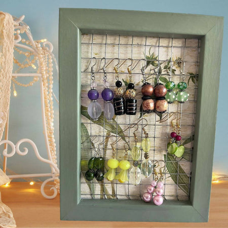 Jewellery Display Stand Shabby Chic Earring Holder Organiser made from Vintage Frame