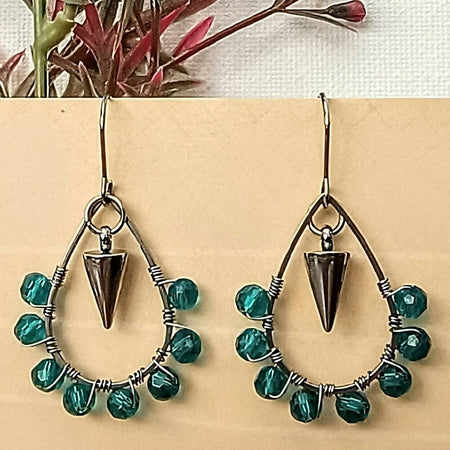 Assorted Wire-wrapped Glass Bead Teardrop Earrings