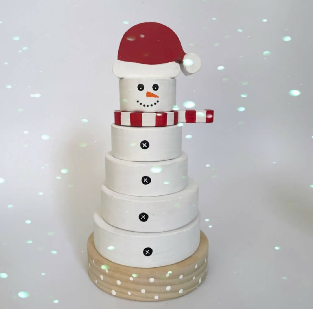 Wooden ring stacker Christmas Snowman