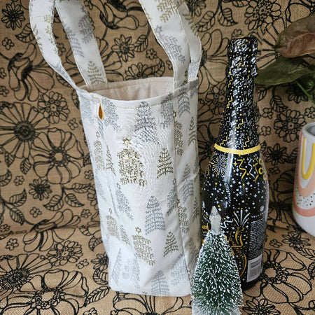 Handmade Eco-Friendly Christmas Themed Gold and Silver Gift Bag