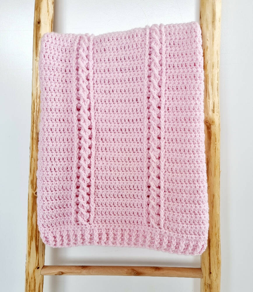 Baby Blanket Afghan Chunky Baby Pink Cabled Newborn
