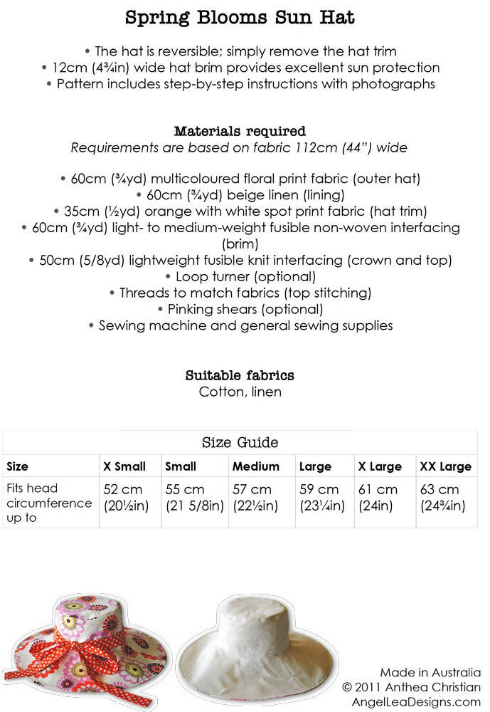 Spring Blooms hat materials list