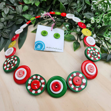 Christmas Button Necklace - Polymer Clay Buttons - Necklace & Earrings