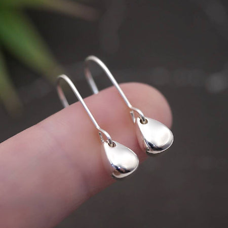 Raindrops - Handmade Solid Sterling Silver Egg Earrings by Purplefish Designs