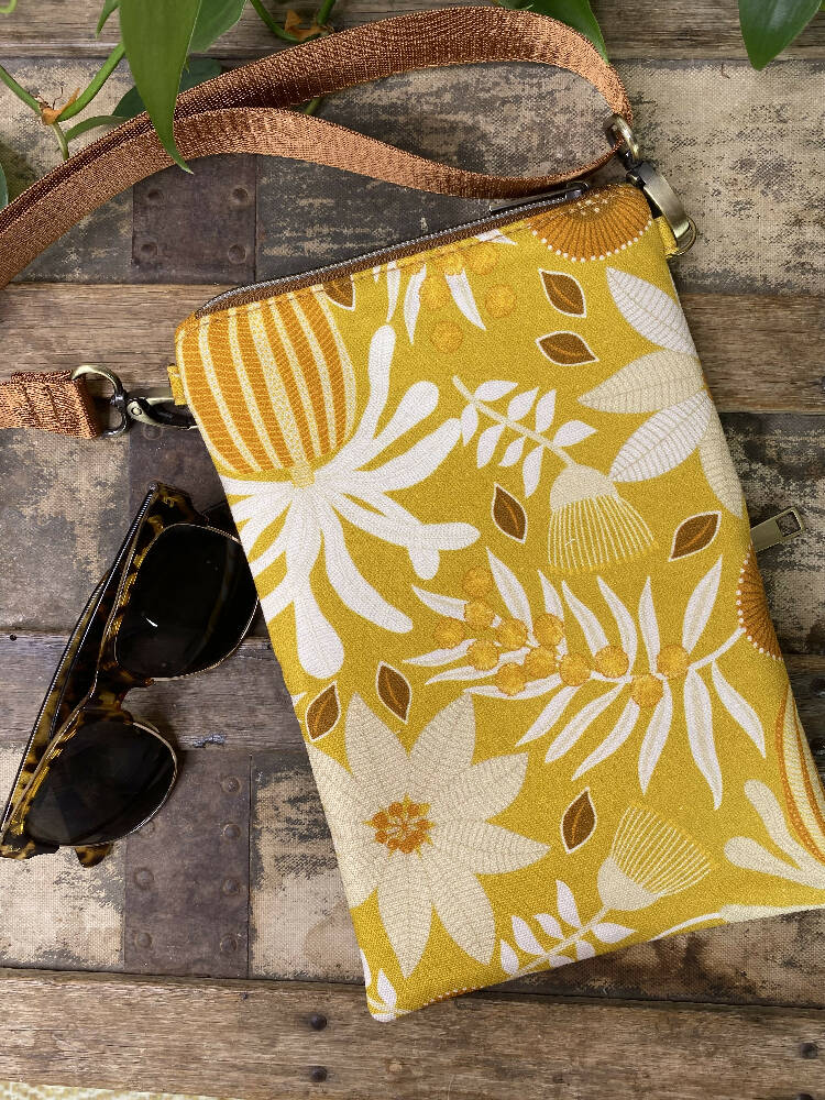 Mini Crossbody Bag - Yellow Banksia/Tan Faux Leather