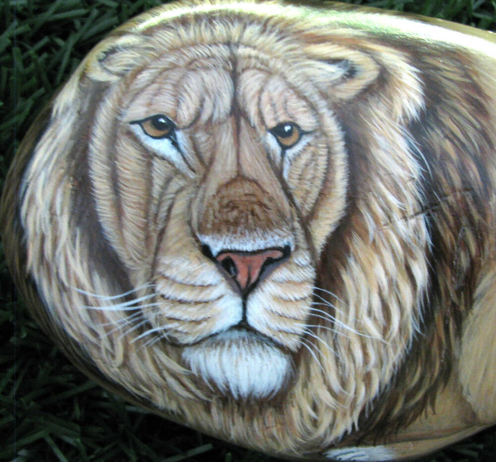Lion hand painted on stone