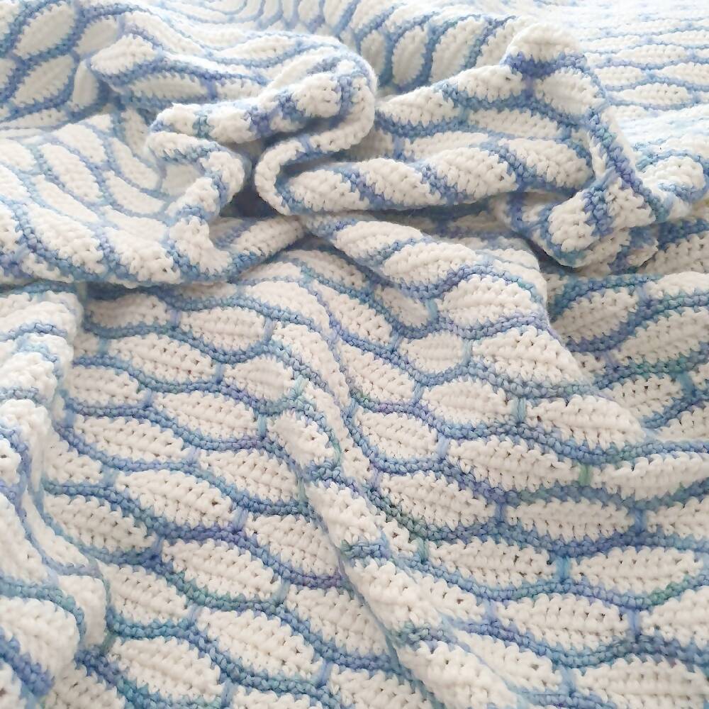 Baby Blanket hand dyed wool crochet Paua child lap blanket