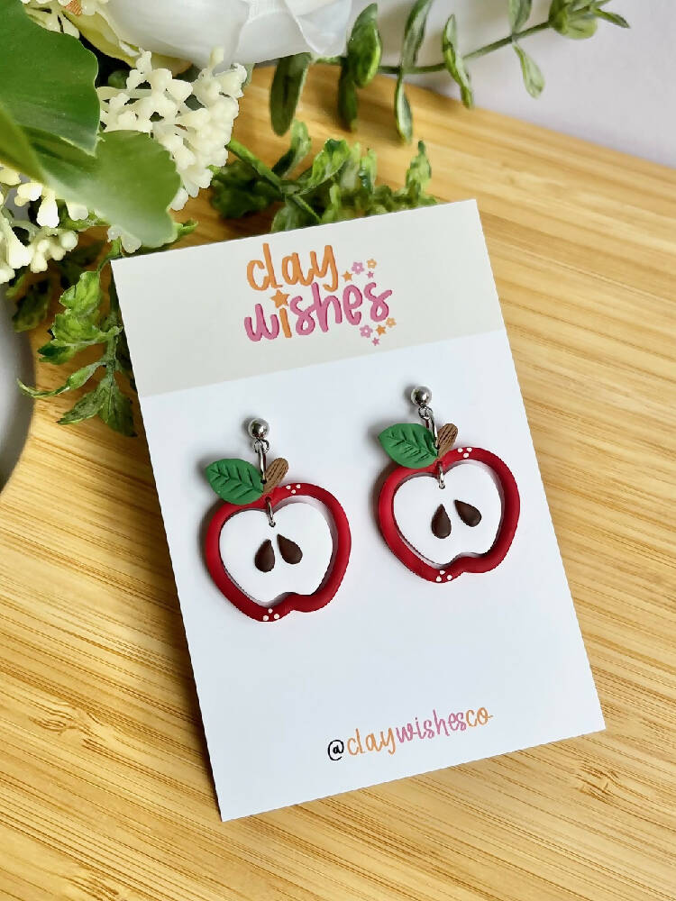 Red Apple, Fruit, Polymer Clay Earrings