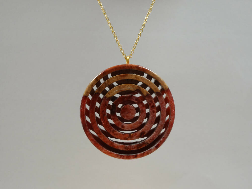 Mallee Burl and Wine Red/White mix Resin Double Sided Lattice Style Pendant