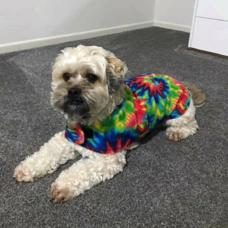Dog Coat Jacket Rainbow Tie Dye 26 Sizes Flannelette Fleece
