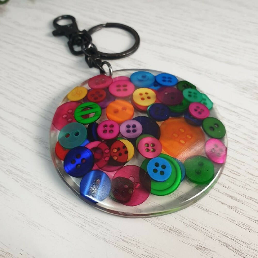 Keyring Resin Cast Handmade Ring Keys Rainbow Button Mixed Round (8)