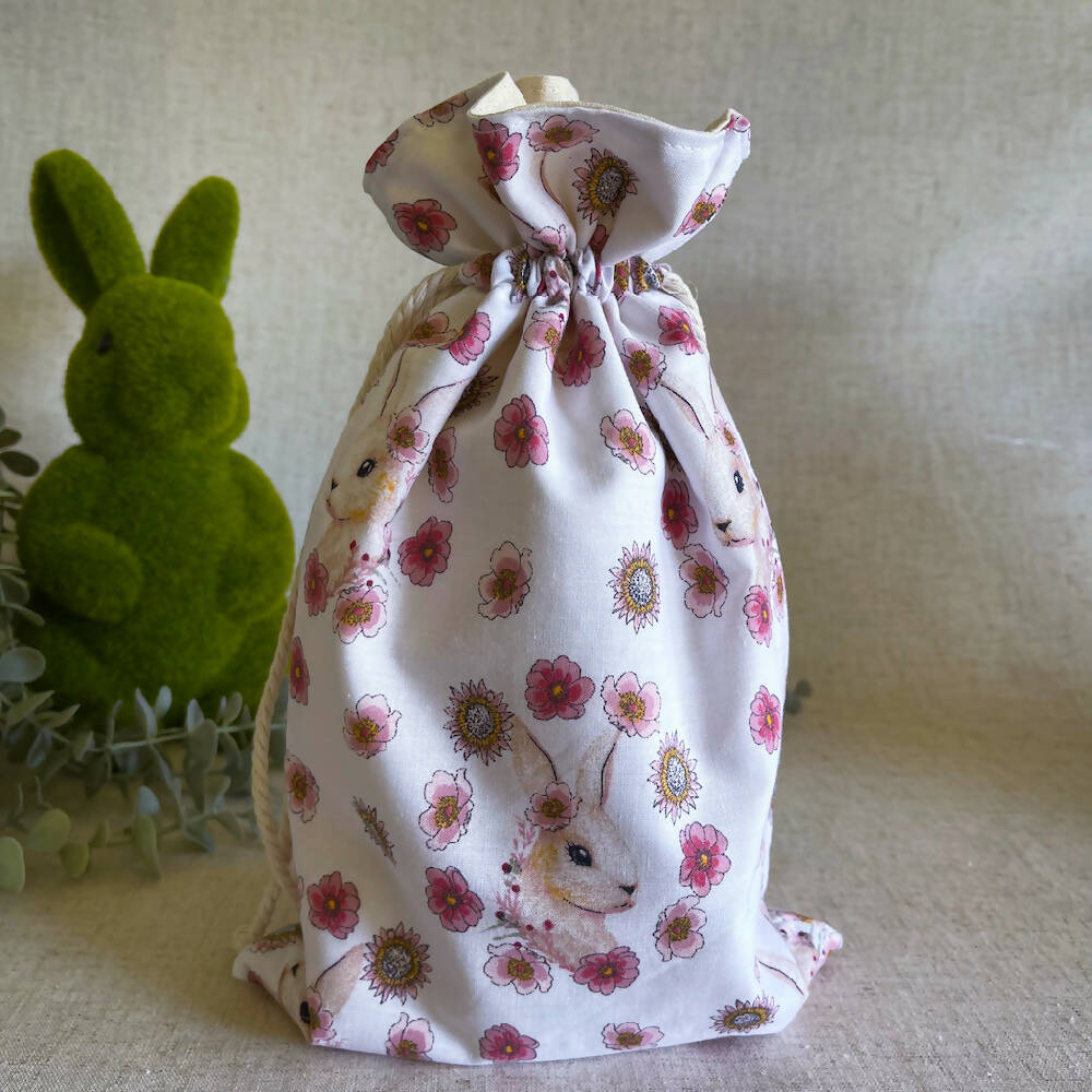Reusable Fabric Gift Bag - Bunny and Flowers