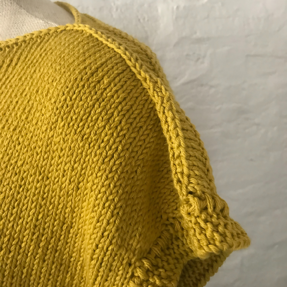 Cotton Handknit Chartreuse top. Mustard cotton knit pullover. Summer top.