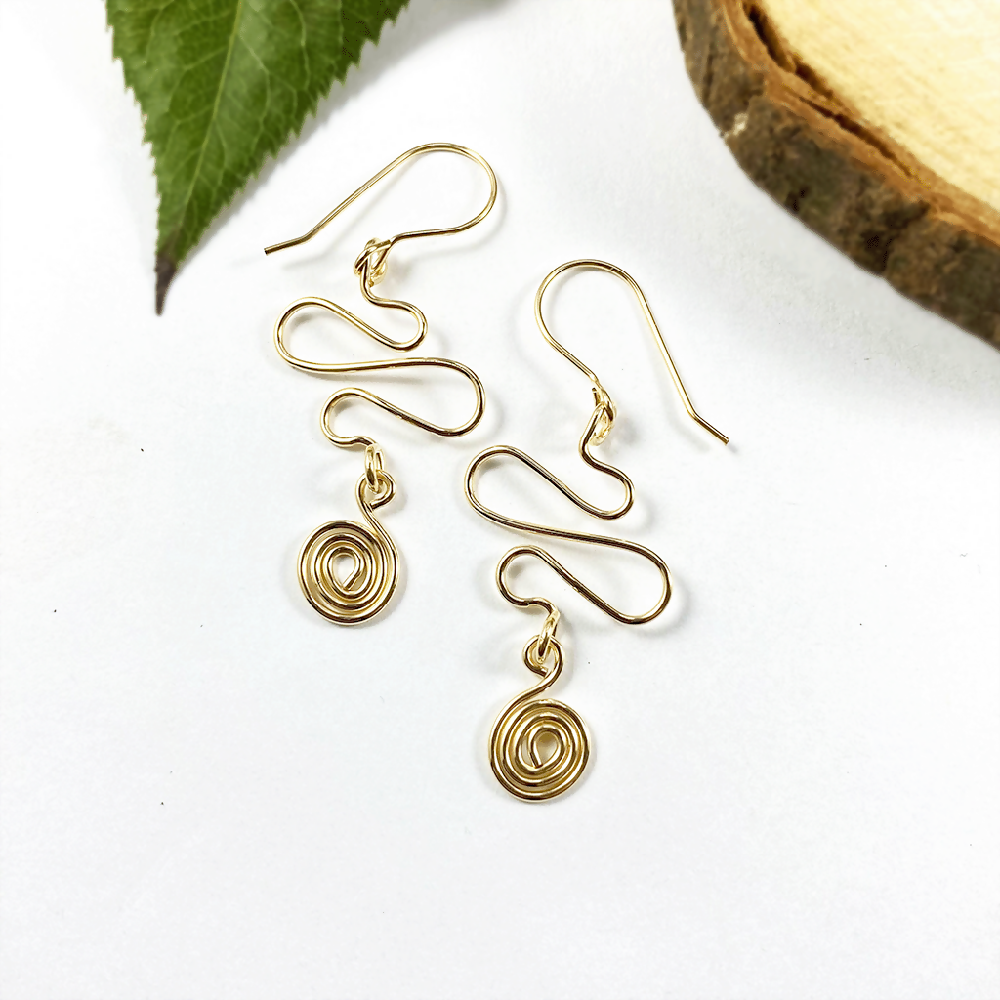 14K Gold Filled Abstract Spiral Dangle Earrings