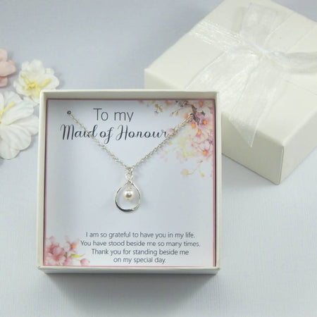 Maid of Honour Necklace Gift from Bride, Gift Box Necklace