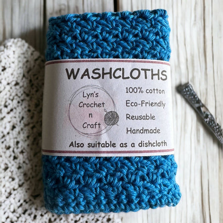 Crochet Washcloths - Blues - Soft - Eco-friendly - 100% Cotton