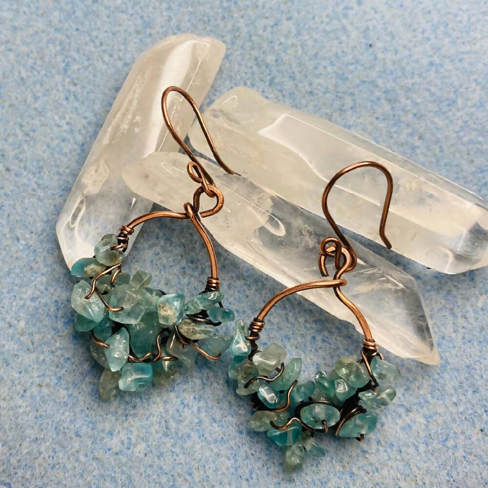 Apatite Gemstone Hoop Wire Wrapped Earrings + (3 other colours)