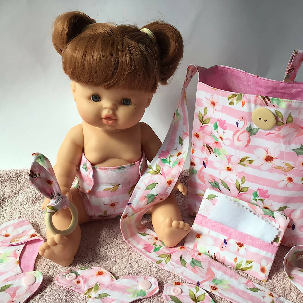 Nappy Bag and accessories for Baby Doll - pink flamingo #1