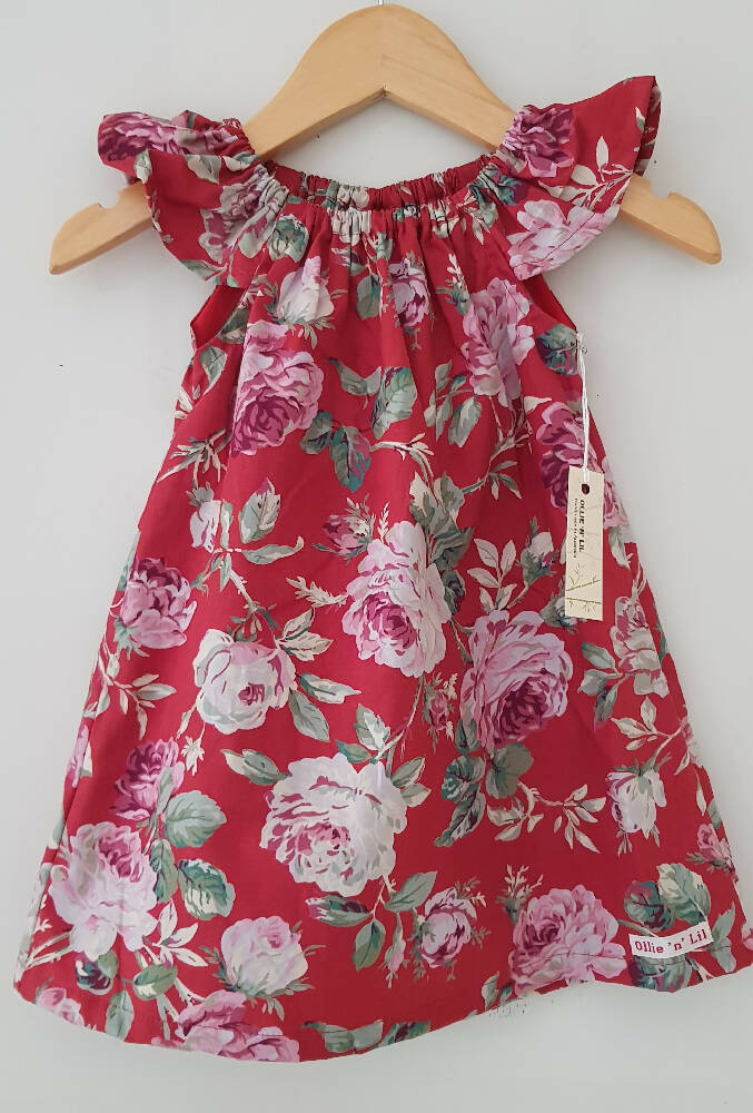 Girls Red Floral Christmas Dress Size 1 - 8