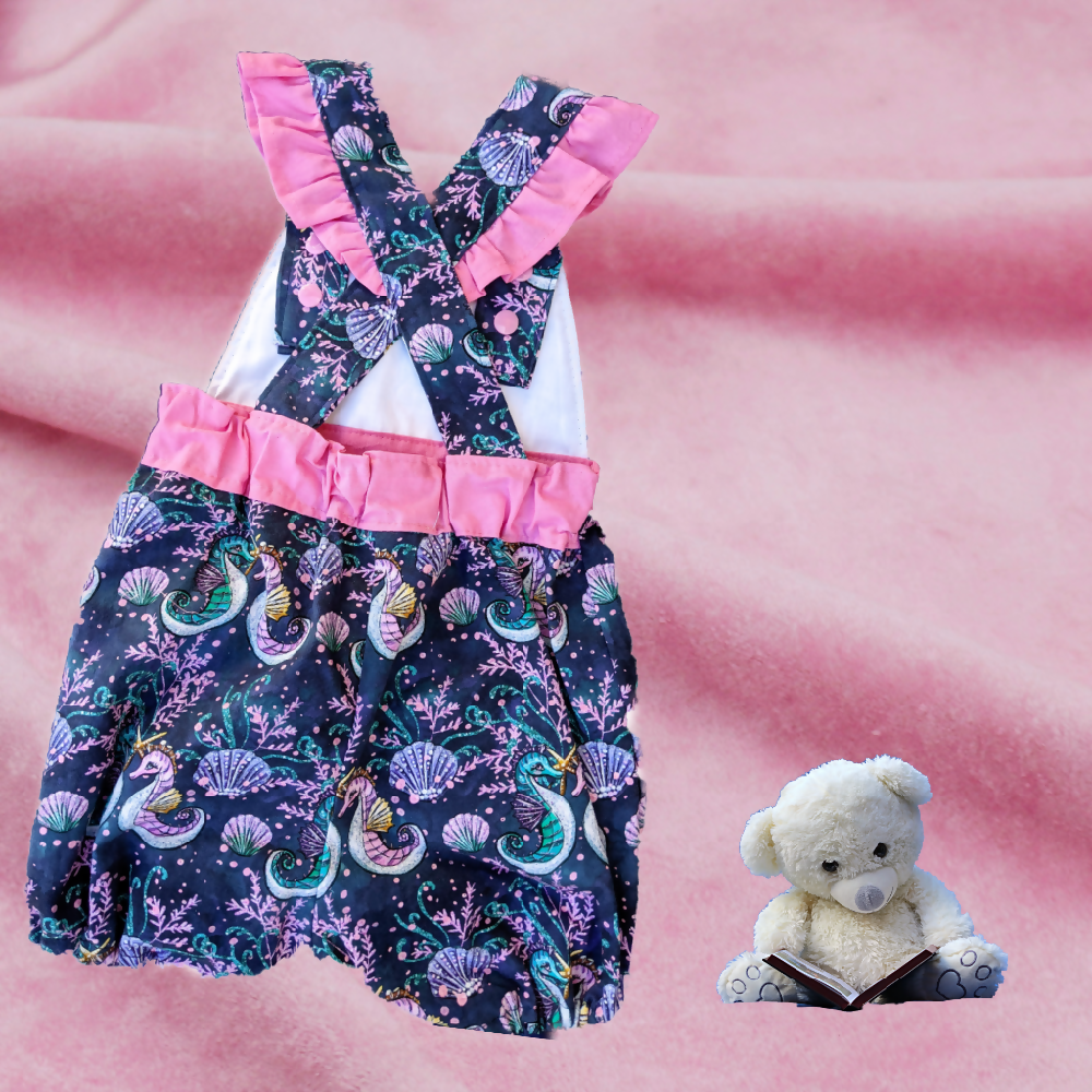 Baby Girls Summer Romper, Seahorse