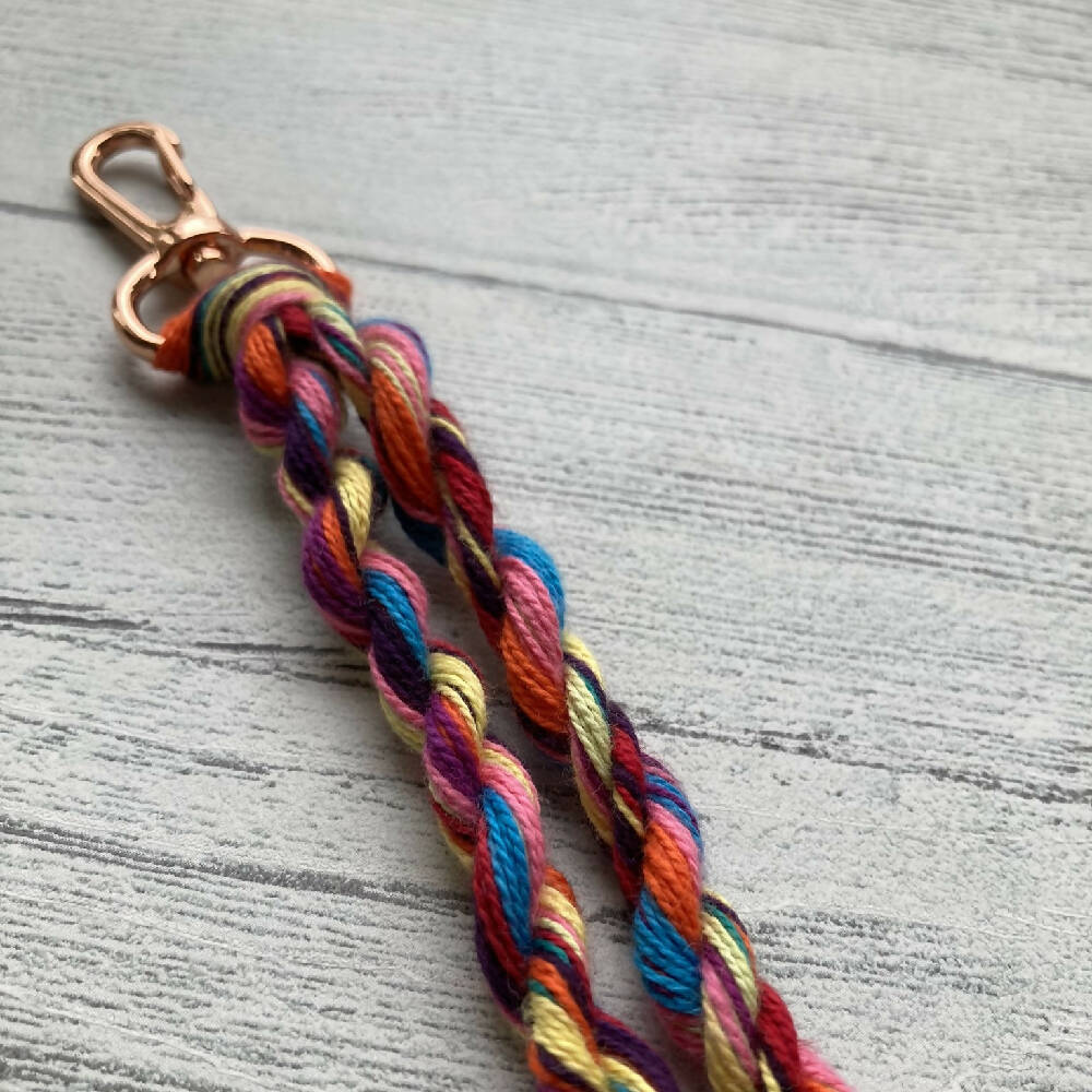 Handmade key chain - cotton yarn - rainbow