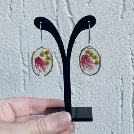 Australian native gum blossom and wattle resin earrings