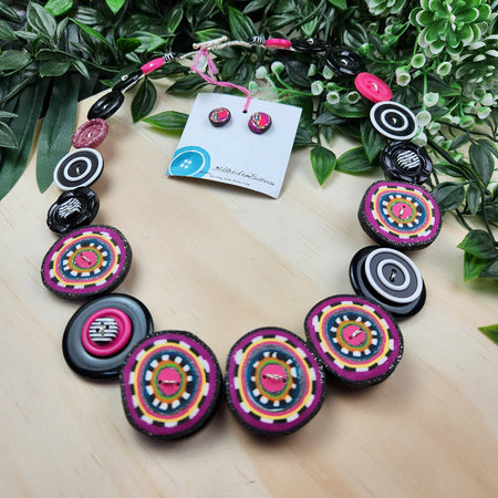 Necklace - Zentangle - Button Jewellery - Earrings & Necklace Polymer Clay