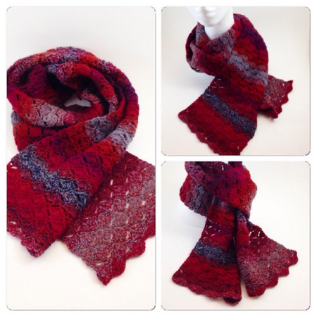 Crochet fan stitch hand made wool scarf
