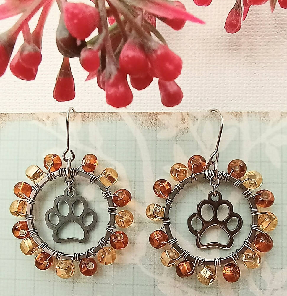 Wire-wrapped Glass Bead Circle Earrings - Assorted Designs