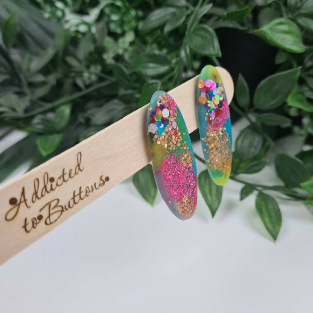 Stud Earrings Post Button Resin Mermaid Surfboard and Rectangle A2B (6)