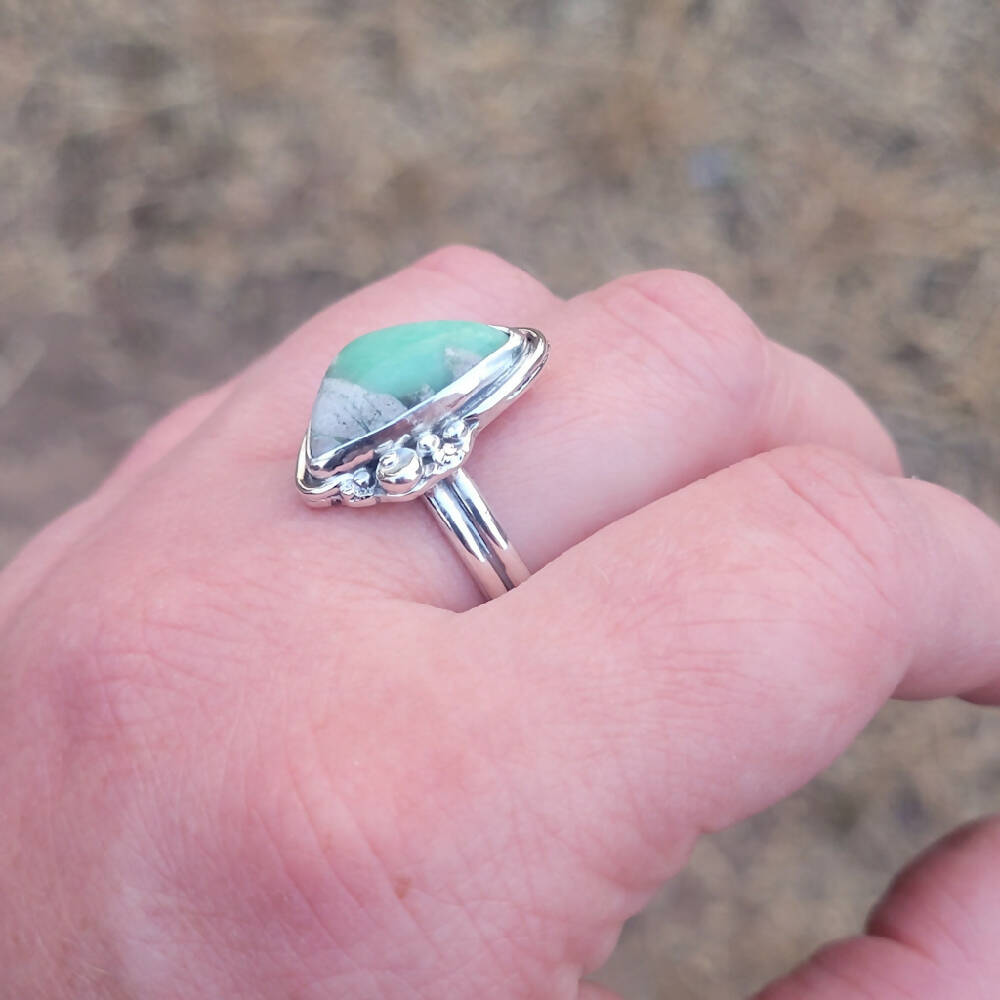 Sterling Silver Ring with Green Variscite / Size U
